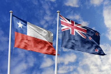 Şili ve Yeni Zelanda Bayrakları Canlı Mavi Gök Altında Dalgalanıyor, Trans-Pasifik Ortaklığını ve Küresel Dostluğu simgeliyor