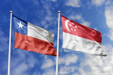 Şili ve Singapur Bayrakları Birlikte Dalgalanıyor, Güçlü Diplomatik ve Ekonomik Ortaklıkları simgeliyor.