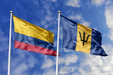  Kolombiya ve Barbados Bayrakları Mavi Gök 'e Karşı Gururla Dalgalanıyor Diplomatik İlişkiler ve Karayip-Güney Amerika Bağlantılarını simgeliyor.