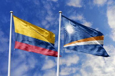 Kolombiya ve Marshallese bayrakları gururla el sallayarak uluslararası ilişkileri, dostluğu ve kültürel değişimi simgeliyor..