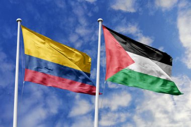 Kolombiya ve Filistin 'in bayraklarını dalgalandırmak, uluslararası ilişkileri ve dostluğu sembolize ediyor..