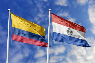 Kolombiya ve Paraguay 'ın bayraklarını dalgalandırmak, uluslararası ilişkileri ve dostluğu sembolize ediyor..