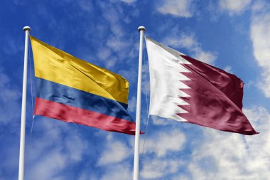 Kolombiya ve Katar 'ın bayraklarını dalgalandırmak, uluslararası ilişkileri ve dostluğu sembolize ediyor..