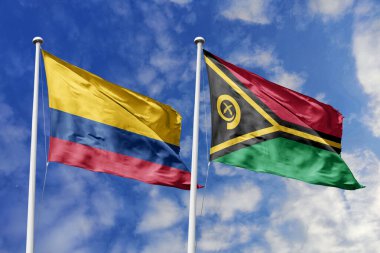 Kolombiya 'nın Parlak Bayrakları ve Vanuatu Büyük Mavi Gökyüzü Altında Birlikte Dalgalanıyor, Eşsiz Diplomatik İlişkiler ve Uluslararası Bağlantının Ruhu.