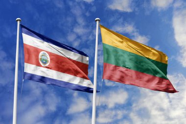 Kosta Rika ve Litvanya, iki ülke arasındaki uluslararası ilişkiler, dostluk ve diplomasiyi simgeleyen canlı mavi gökyüzüne gururla el sallıyor.