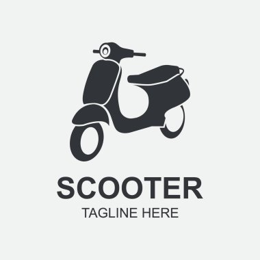 Scooter Logo Tasarım Şablonu. Scooter Logo tasarımı siluet vektör şablonu. Motosiklet dükkanı Logotype konsept simgesi.