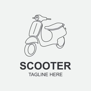 Çizgi Sanat Scooter Logo Tasarım Şablonu. Scooter Logo tasarımı siluet vektör şablonu. Motosiklet dükkanı Logotype konsept ikonu. Özet Scooter