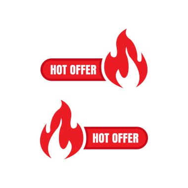 Sıcak Teklif Tasarım Şablonu. Hot Price ve Teklif etiketleri. Sıcak satış fiyatı vektör etiketi şablonları sunar. Düz doğrusal tanıtım yangın afişi, fiyat etiketi, sıcak satış, teklif, fiyat.
