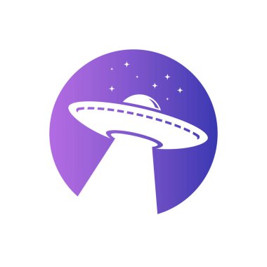 UFO Çemberi Uzaylı Gemi Logosu Şablonu Yıldızlı.