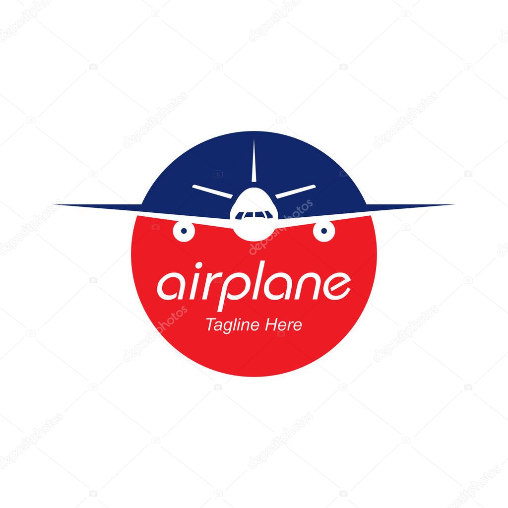Negative Space Air Plane Logo Design Template With Circle.