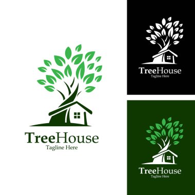 Ağaç Evi Logo Tasarım Şablonu. Yeşil Ev Logosu.
