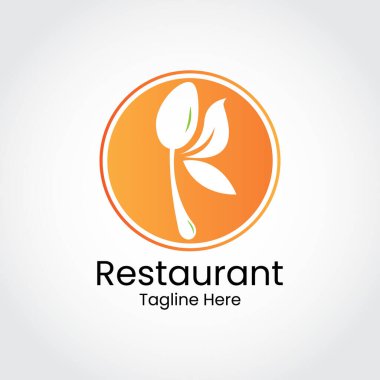 Negatif Uzay Sağlıklı Restoran Logosu Şablonu Kaşık ve Yapraklı. Restoran, Resto, Yemekhane, Logo Kafe.