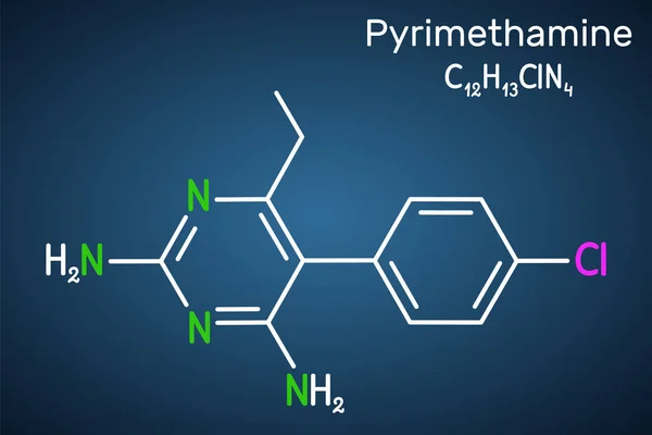 Molécula Pirimetamina Medicamento Antiparasitario Utilizado Tratamiento Toxoplasmosis Malaria Fórmula Química — Vector de stock