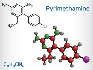 Pentamidin molekülü. Antimikrobik, mantar ilacı. HIV enfeksiyonu olan hastalarda pnömosistis pnömoni tedavisinde kullanılır. Yapısal kimyasal formül, molekül modeli. Vektör illüstrasyonu