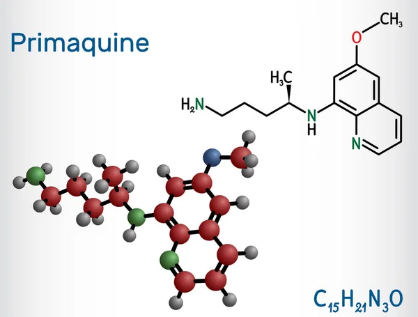 Molécula Primaquina Aminoquinolina Utilizada Para Terapia Malaria Fórmula Química Estructural — Vector de stock
