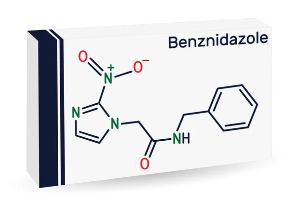 Molekula Benznidazolu Antiparazitikum Používané Léčbě Chagasovy Choroby Chemický Vzorec Papírový — Stockový vektor