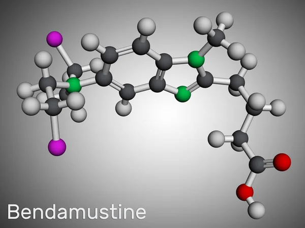 Molécula Bendamustina Alquilante Utilizado Tratamiento Leucemia Linfocítica Modelo Molecular Representación — Foto de Stock