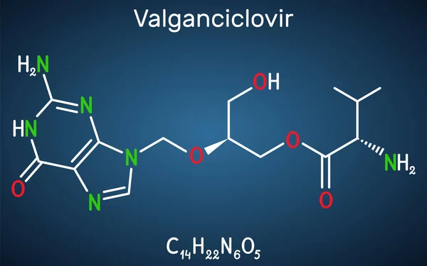 Molécula Valganciclovir Medicamento Antiviral Utilizado Para Tratar Citomegalovirus Cmv Infección — Vector de stock