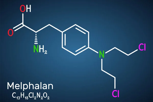 Molécula Melfalán Medicamento Quimioterapia Agente Antineoplásico Alquilante Fórmula Química Estructural — Vector de stock