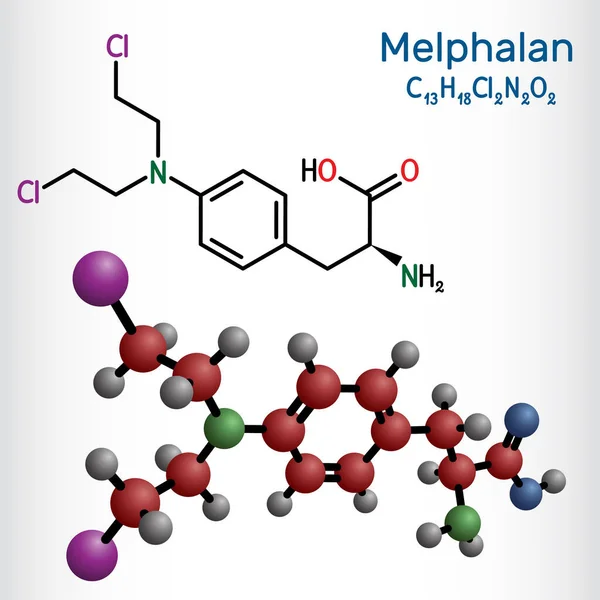 Molécula Melfalán Medicamento Quimioterapia Agente Antineoplásico Alquilante Fórmula Química Estructural — Vector de stock