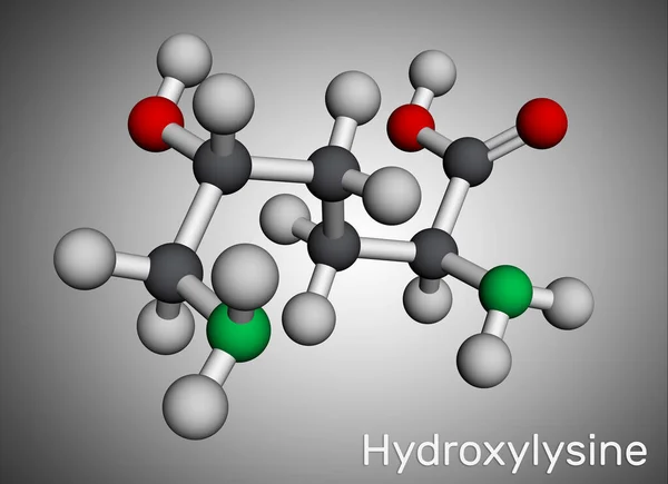 Hidroxilysina Molécula Hyl Aminoácido Metabolito Humano Modelo Molecular Representación Ilustración — Foto de Stock