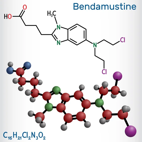 Molécula Bendamustina Alquilante Utilizado Tratamiento Leucemia Linfocítica Fórmula Química Estructural — Vector de stock