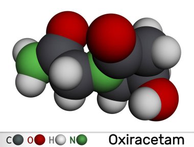 Oxirasetam molekülü. Hipodrom familyasının nootropik bir ilacı. Çok hafif bir uyarıcı. Moleküler model. 3 boyutlu görüntüleme. Görüntü