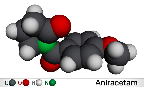 stock image Aniracetam molecule. It is nootropic drug used to ameliorate memory, attention disturbances. Molecular model. 3D rendering. Illustration