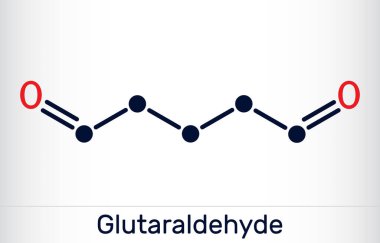 Glutaraldehit, glutaral molekül. Endüstriyel, laboratuvar, tarım ve tıbbi cihazların dezenfeksiyonu için kullanılır. İskelet kimyasal formülü. Vektör illüstrasyonu