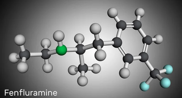 Molécula Fenfluramina Fenetilamina Utilizada Como Supresor Del Apetito Modelo Molecular — Foto de Stock