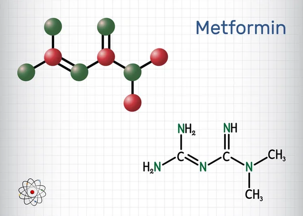 Molécula Metformina Agente Antihiperglucémico Biguanida Utilizado Manejo Diabetes Tipo Fórmula — Vector de stock