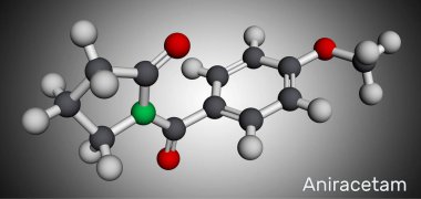 Anirasetam molekülü. Hafızayı ve dikkat bozukluklarını düzeltmek için kullanılan nootropik bir ilaç. Moleküler model. 3 boyutlu görüntüleme. Görüntü