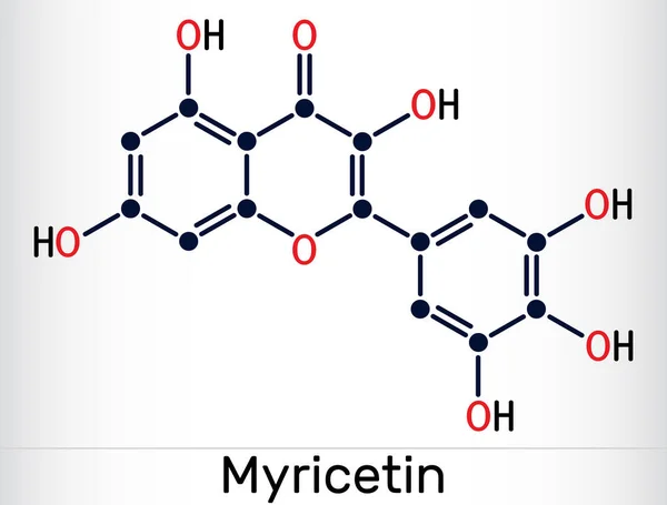 Molécula Miricetina Producto Natural Fórmula Química Esquelética Flavonoide Ilustración Vectorial — Vector de stock