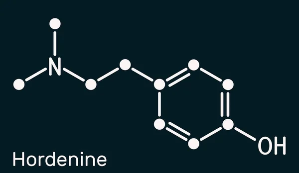二甲基酪胺类 它是苯乙胺生物碱 天然产物 深蓝色背景上的骨骼化学式 说明1 — 图库照片