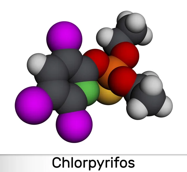 Хлорпирифос Молекула Cps Органофосфатный Нейротоксикант Используемый Качестве Пестицида Молекулярная Модель — стоковое фото