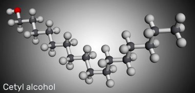 Çetil alkol, palmitil alkol molekülü. Kozmetik endüstrisinde ilaç hazırlıklarında emülsiyonel madde olarak kullanılır. Moleküler model. 3 boyutlu görüntüleme. Görüntü