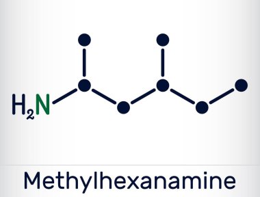 Metilheksanamin, metilheksanamin, dimetilamin, DMAA molekülü. Bu alkilamin, dolaylı sembolik ilaç. İskelet kimyasal formülü. Vektör illüstrasyonu