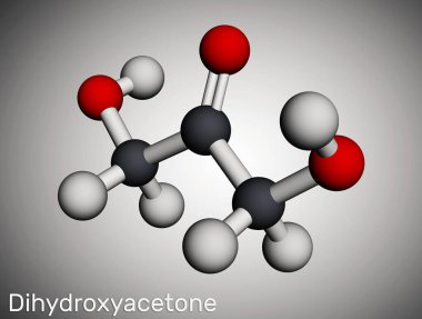 Dihydroxasetone, DHA, gliseron molekülü. Sakarit, triose, güneş kremi, bronzlaştırıcı krem bileşeni. Moleküler model. 3 boyutlu görüntüleme. Görüntü