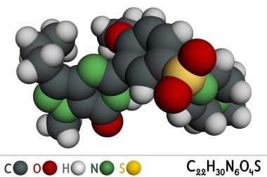 Sildenafil molekülü. Ereksiyon bozukluğu tedavisinde kullanılan bir ilaçtır. Moleküler model. 3 boyutlu görüntüleme. Görüntü 