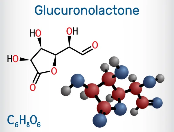 Molécula Glucuronolactona Una Sustancia Natural Utilizada Bebidas Energéticas Fórmula Química — Vector de stock