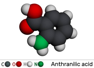 Anthranilic asit molekülü. Bu aminobenzoik aromatik asit. Moleküler model. 3 boyutlu görüntüleme. Görüntü