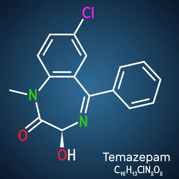 Temazepam Ilaç Molekülü Benzodiazepin Panik Bozukluklarını Şiddetli Anksiyete Uykusuzluk Tedavisinde — Stok Vektör