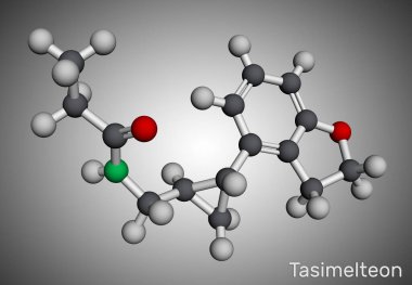 Tasimelteon molekülü. Uyku bozukluğu ilacı. Moleküler model. 3 boyutlu görüntüleme. Görüntü