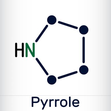 Pyrrole molecule. It is heterocyclic aromatic compound, natural product, found in Coffea arabica. Skeletal chemical formula. Vector illustration clipart
