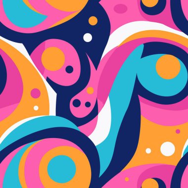 Renkli, soyut, pürüzsüz bir desen. Çemberler ve pembe kabarcıklar. Vektör illüstrasyonu