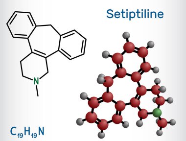 Ditiptiline molekül. Tetrasiklik antidepresan TeCA. Yapısal kimyasal formül ve molekül modeli. Vektör illüstrasyonu