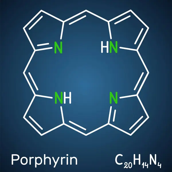 Porfin Eller Porfyrin Medlem Porfyrinmolekylen Det Klass Makrocykliska Aromatiska Föreningar — Stock vektor