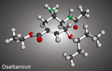 Oseltamivir antiviral ilaç molekülü. Moleküler model. 3 boyutlu görüntüleme. Görüntü 