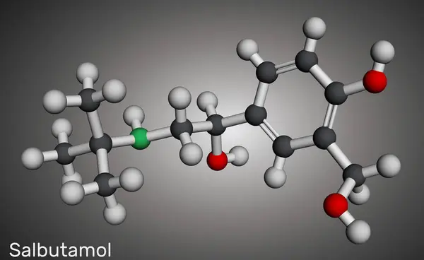 stock image Salbutamol, albuterol  molecule. It is short-acting agonist used in the treatment of asthma and COPD. Molecular model. 3D rendering. Illustration