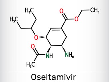 Oseltamivir antiviral drug molecule. Skeletal chemical formula. Vector illustration clipart